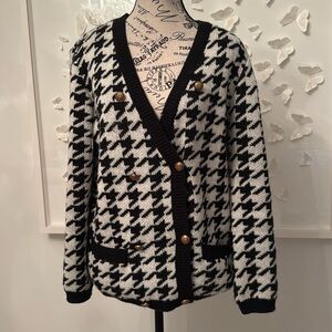 SHEIN Black and White Houndstooth Cardigan